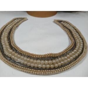 Vintage  White Pearl Choker Beaded Collar Made in Japan Very Nice!